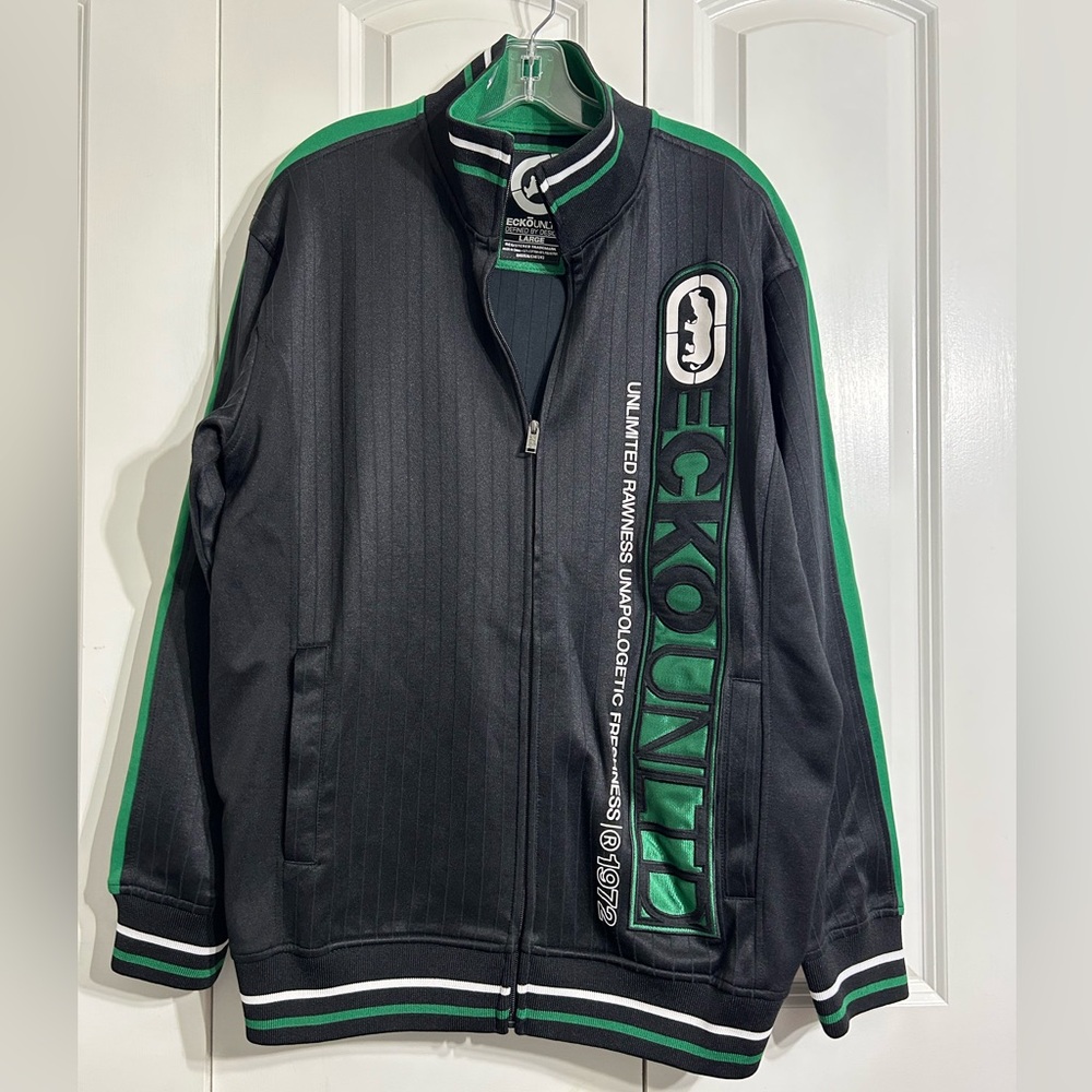 Ecko Unlimited Jacket Men's L Black Spellout Logo Zip Streetwear Y2K Retro